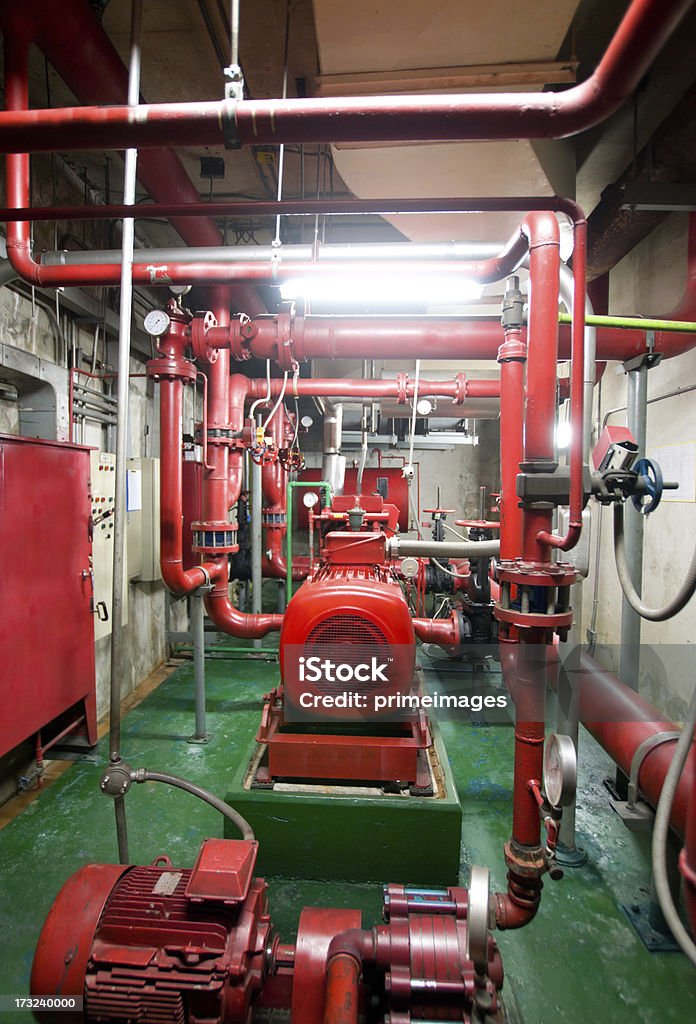 Industrial interior and pipes Water pumping station, industrial interior and pipes  . Installing Stock Photo