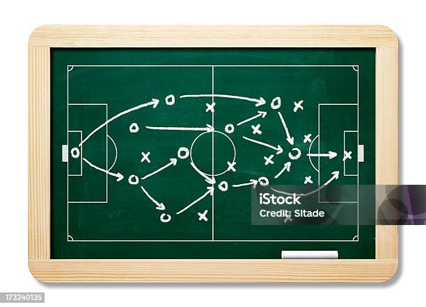 Game Plan On Blackboard With Clipping Path Stock Photo - Download Image Now - Strategy, Soccer, Chalkboard - Visual Aid