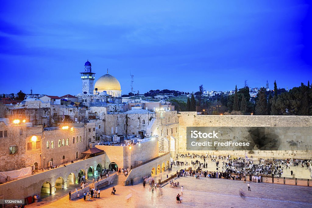 Jerusalem Night in Jerusalem, view from the old Town over the Western Wall and the Dom of the Rock Jerusalem Stock Photo