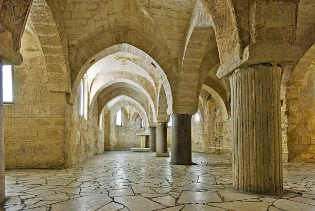 Cathedral of San Cataldo, crypta close-up The cathedral of San Cataldo is a church of Taranto, Italy, initially dedicated to St. Mary Magdalene. It was built by the Byzantines in the second half of the tenth century, during the reconstruction of the city the Emperor Nicephorus II Phocas ordered. taranto stock pictures, royalty-free photos & images