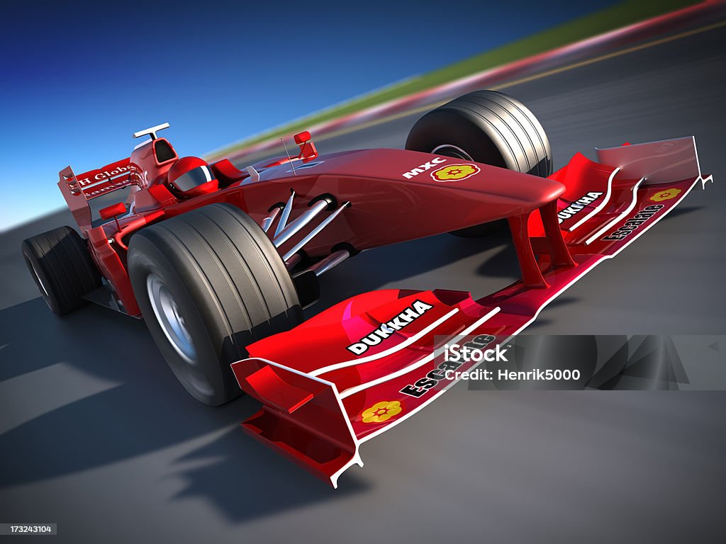 open-wheel single-seater racing car car on racetrack, clipping path included This is a unique design 3d modelled brandless, generic open-wheel single-seater racing car car. All branding is fictious and made up. This vehicle is not based on any existing model. Car Stock Photo