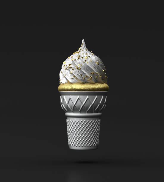 istock 3d illustration of silver ice cream floating on black background. 1732432556
