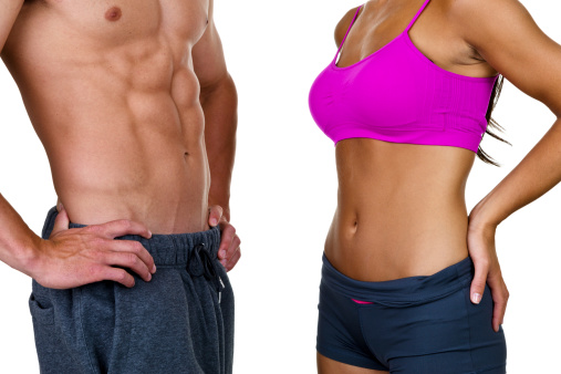 Muscular male and female torso for a fitness concept