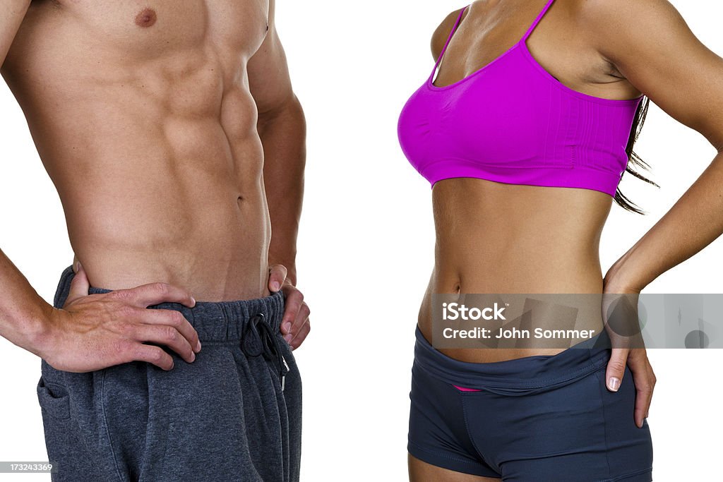 Male and female torso Muscular male and female torso for a fitness concept Men Stock Photo