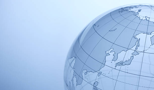 Asia Close up of transparent globe showing Asia. latitude stock pictures, royalty-free photos & images