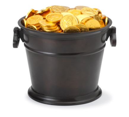 A pot full of gold pieces.