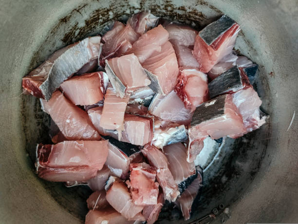 fish flesh that has been cut into several parts
