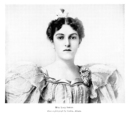 Portrait of Lucy Inman, a socialite from Atlanta, Georgia, USA. Photograph published 1896. Original edition is from my own archives. Copyright has expired and is in Public Domain.