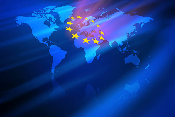 European community and world map, digital illustration. Similar concepts;
