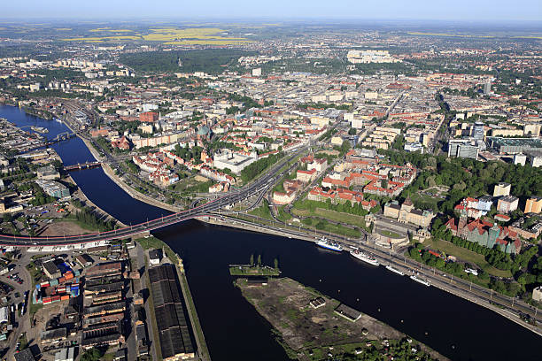 Aerial photo of the Szczecin city stock photo