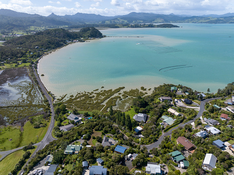 Aerial view of a small town in New Zealand
