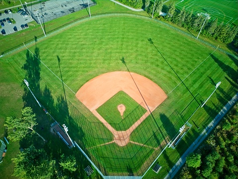 Aerial View of a Baseball Diamond in a Public Recreational Complex in a Rural Town