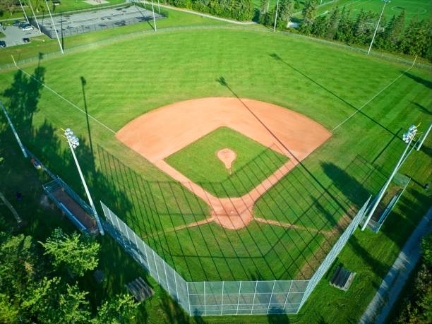 Aerial View of a Baseball Diamond in a Public Recreational Complex in a Rural Town