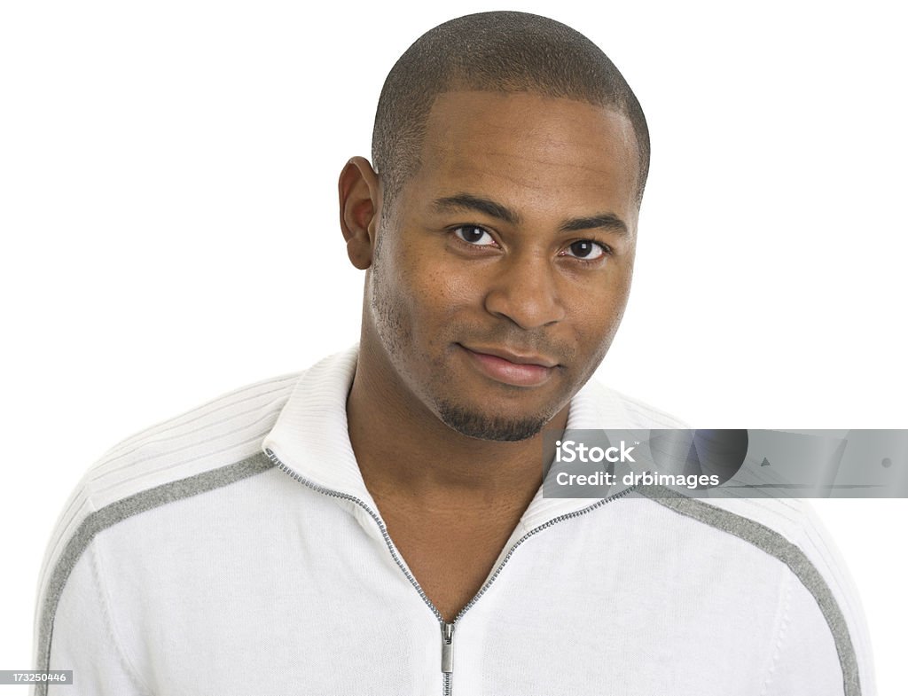 Content Young Man Portrait Portrait of a young man on a white background. http://s3.amazonaws.com/drbimages/m/jb.jpg African Ethnicity Stock Photo