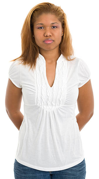 Portrait of a young woman on a white background. http://s3.amazonaws.com/drbimages/m/ay.jpg