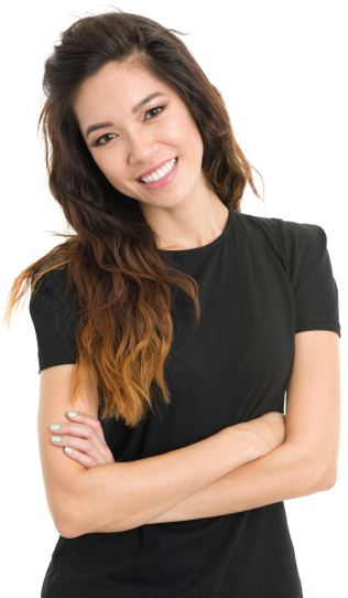Portrait of a young woman on a white background. http://s3.amazonaws.com/drbimages/m/an.jpg