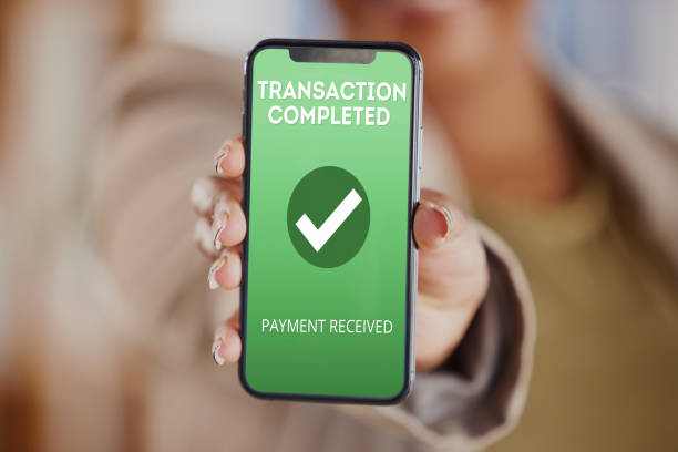 istock Hands, person and phone screen with transaction completed for ecommerce, finance or digital money. Closeup, smartphone and payment received on mobile, online shopping app or fintech financial service 1732521936
