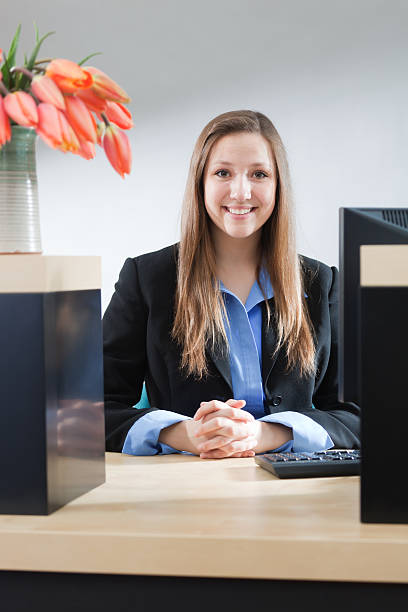 istock Bank Counter Window with Smiling and Friendly Teller 173252957