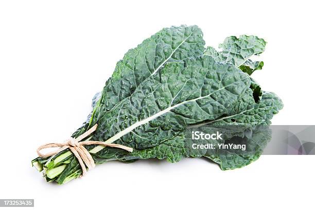 Lacinato Kale Raw Green Vegetable Tied Bunch Isolated On White Stock Photo - Download Image Now