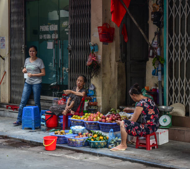 Hanoi, Vietnam - Oct 31, 2015. Street market at Old Quarter of Hanoi, Vietnam. Hanoi is one of the most ancient capitals in the world.