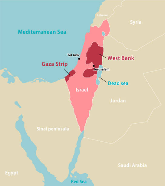 Palestine war (Israel, Palestine and Gaza Strip) and surrounding countries map illustration Palestine war (Israel, Palestine and Gaza Strip) and surrounding countries map illustration israel egypt border stock illustrations