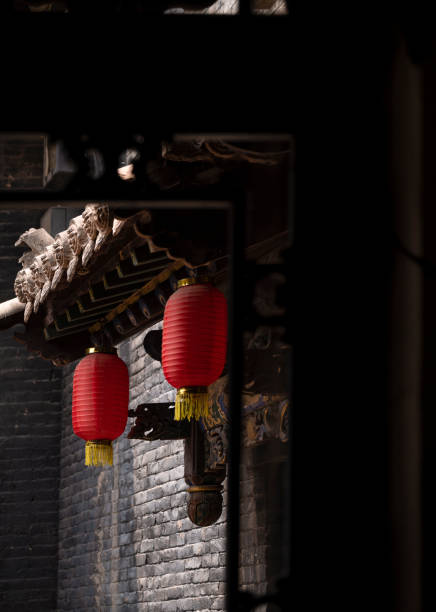 Red lanterns hanging on traditional building in Pingyao, China