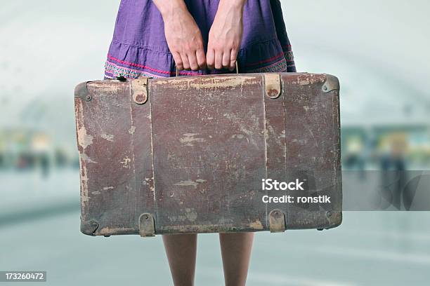 Woman With Luggage At The Airport Stock Photo - Download Image Now - Adult, Adults Only, Airport