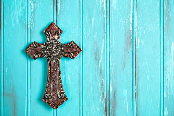 istock Cross with star center on blue background 173261832
