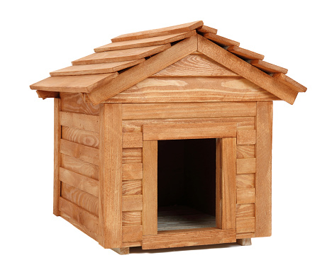 wooden dog's house, kennel.