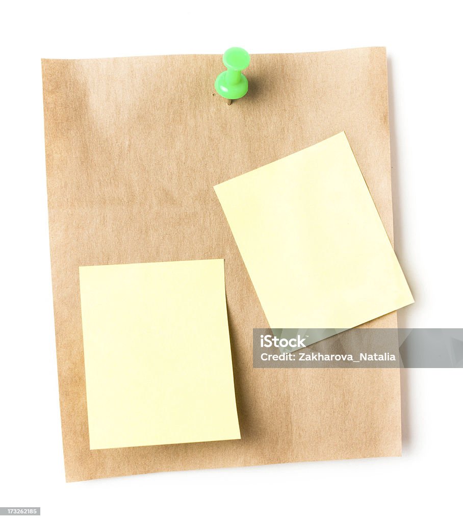 Recycled paper sticky note With Push Pin and Recycled paper sticky note With Push Pin and mini yellow sticky reminder on white background Adhesive Note Stock Photo