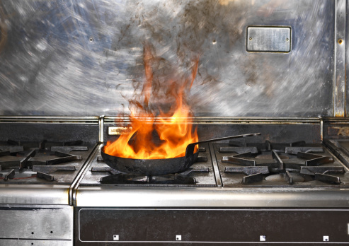 Frying Pan on Fire on Stove
