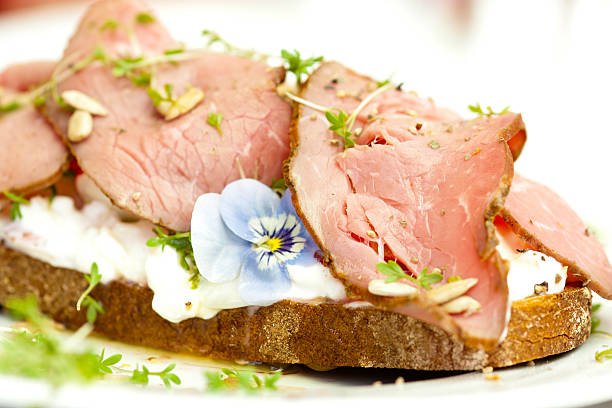 bread with ham stock photo