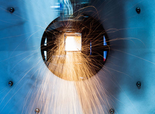 istock Laser cutting machine is cutting metal 1732699659