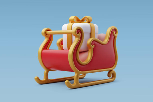 istock 3d Vector Red Santa Claus sleigh with gift box, Merry Christmas and Happy new year concept. 1732767905