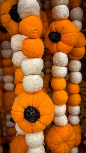 Fall themed garland of fabric pumpkins