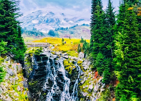 Beautiful Myrtle Falls at Mt. Rainier National Park