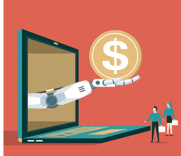 Vector illustration of Robot holding a money