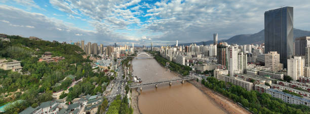 Aerial view of Lanzhou, capital city of Gansu province in China stock photo