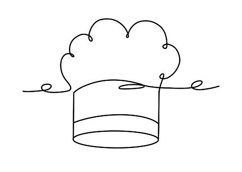 Chef Hat continuous line art. Minimalist black linear sketch on white background