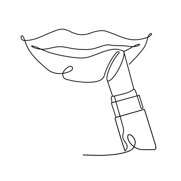 Vector illustration of Applying Lipstick Continuous Line Illustration