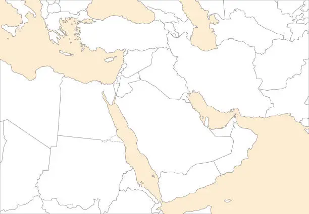 Vector illustration of White map of Middle East region, bright colors