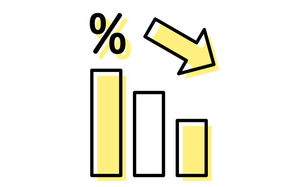 ikony przedstawiające spadające stopy procentowe i rentowności, proste ilustracje rysunkowe - interest rate finance financial page financial figures stock illustrations