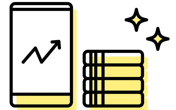 obraz zyskownej inwestycji, wykres smartfona i ikona monety, prosta ilustracja rysunkowa - interest rate finance financial page financial figures stock illustrations