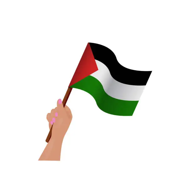 Vector illustration of Flag of Palestine, Hand Holding flag isolated on white background. vector illustration
