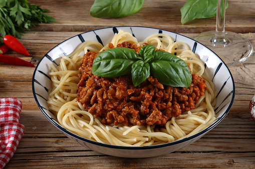 Spaghetti Bolognese with Basil