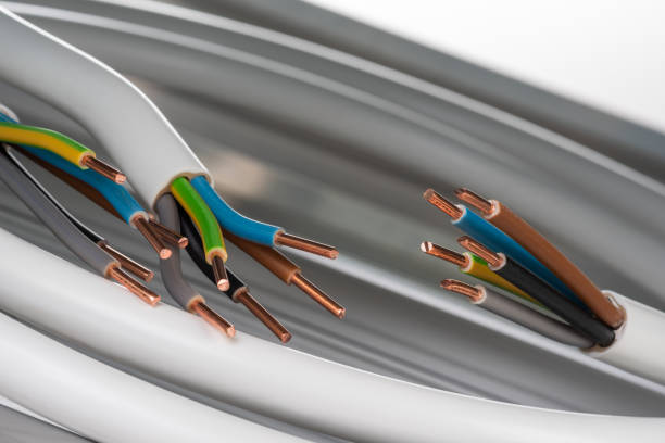 istock Three-phase electric cables used to electrical installation 1732936044