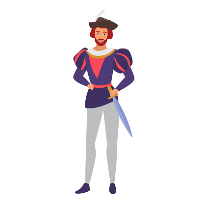 Medieval lord man. Middle ages lord, man in medieval clothing cartoon vector illustration