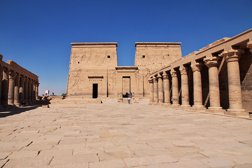 Ancient Temple of Karnak in Luxor - Ruined Thebes Egypt. Walls, obelisks and statutes at Karnak Temple. Temple of Amon-Ra