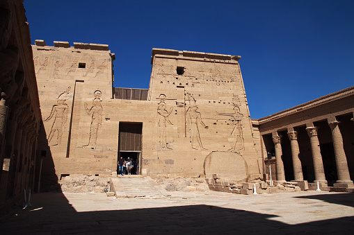 Aswan, Egypt - 26 Feb 2017: Temple of Isis on the Island of Philae, Egypt