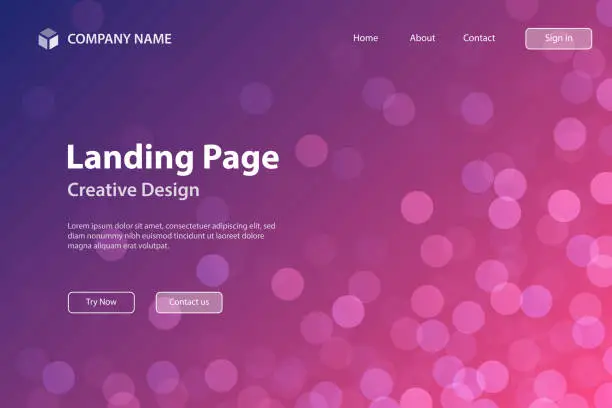 Vector illustration of Landing page Template - Defocused lights on Purple background - Trendy bokeh background